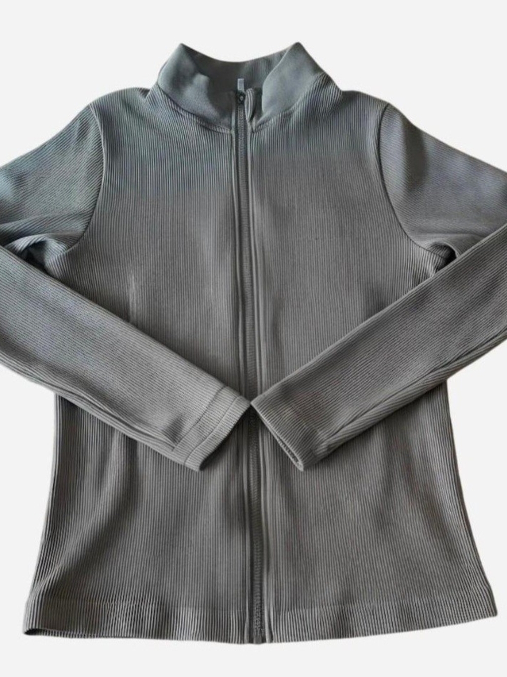 Fabletics Light Gray Ribbed Zip-up Jacket - Picture 2 of 5